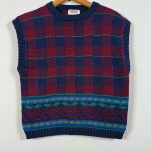 Gorgeous Vintage Checkered Crewneck Sweater Vest, 100% Cotton
